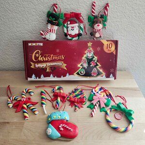 NWOT Homotte 10 Pcs Polymer Clay Christmas Tree Lollipop Hanging Ornaments Set